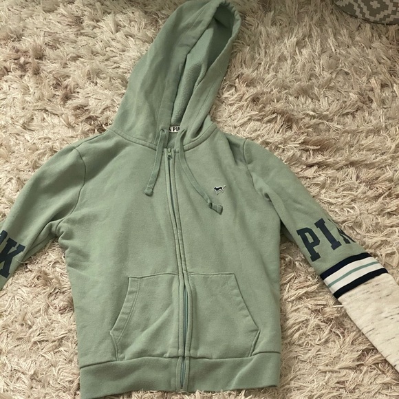 PINK Victoria's Secret Tops - green victoria secret pink zip up hoodie, size XS